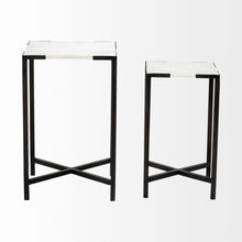 Set Of 2 White Marble Square Top Accent Tables With Black Iron Frame