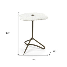 White Marble Top Accent Table With Triangluar Gold Iron Base