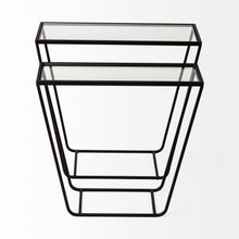 Set Of 2 Rectangular Glass Top Accent Table With Black Iron Frame