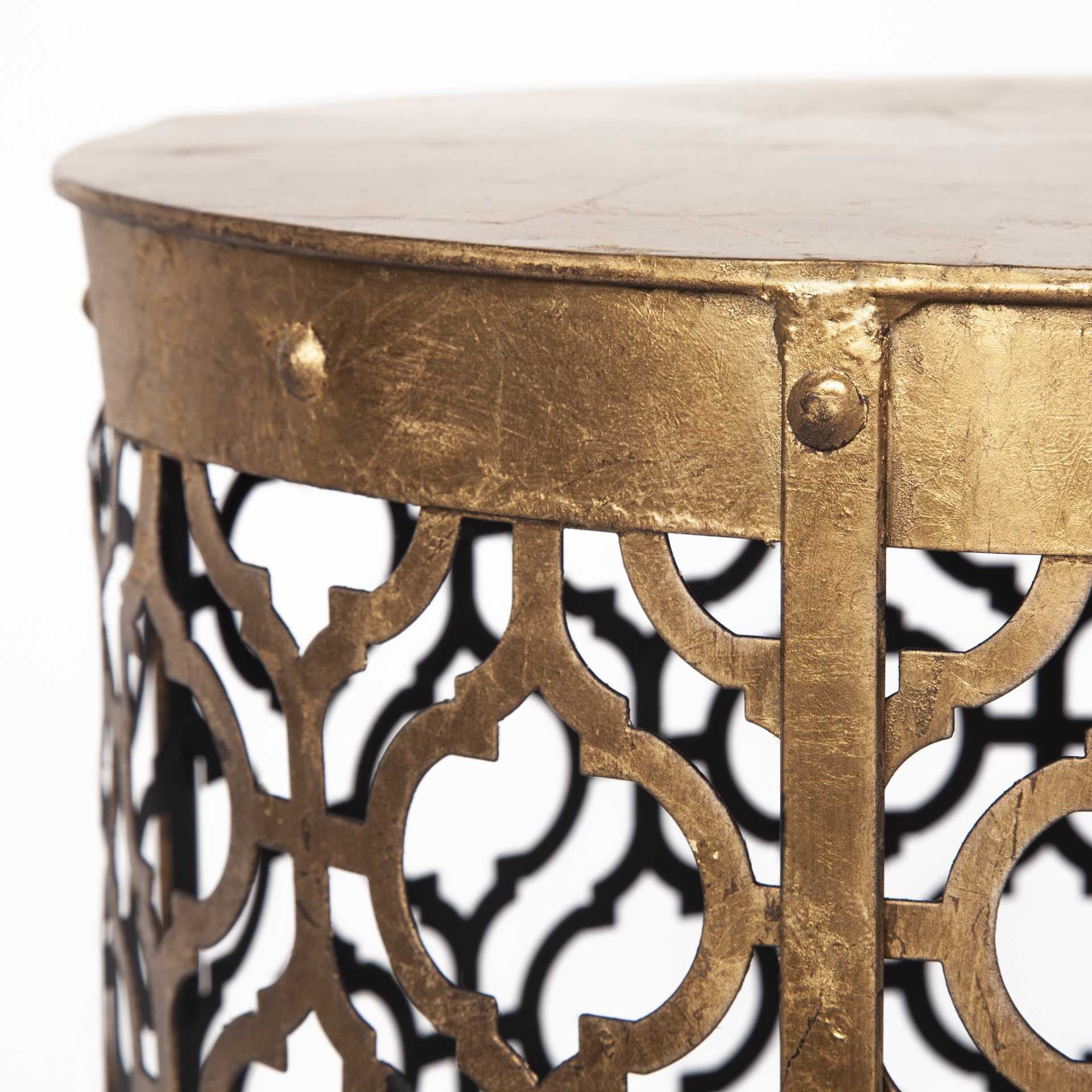 Set Of 2 Cylindrical Gold Metal Accent Tables