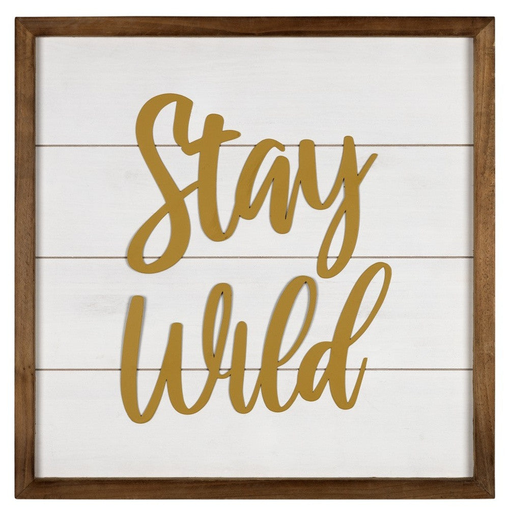 Arte de pared blanco y dorado Stay Wild