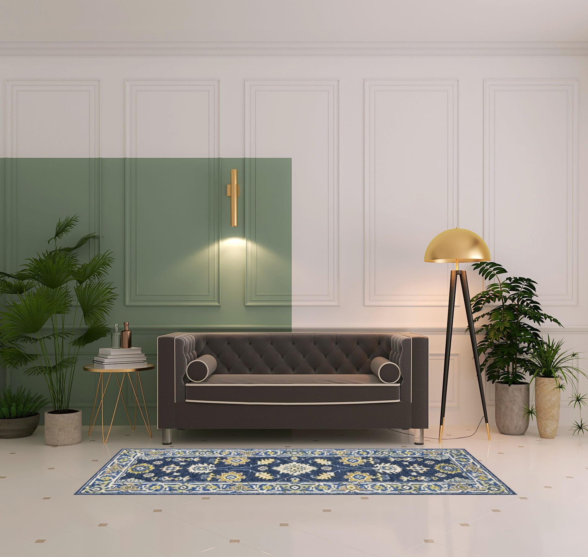 3'X8' Navy And Blue Bohemian Area  Rug