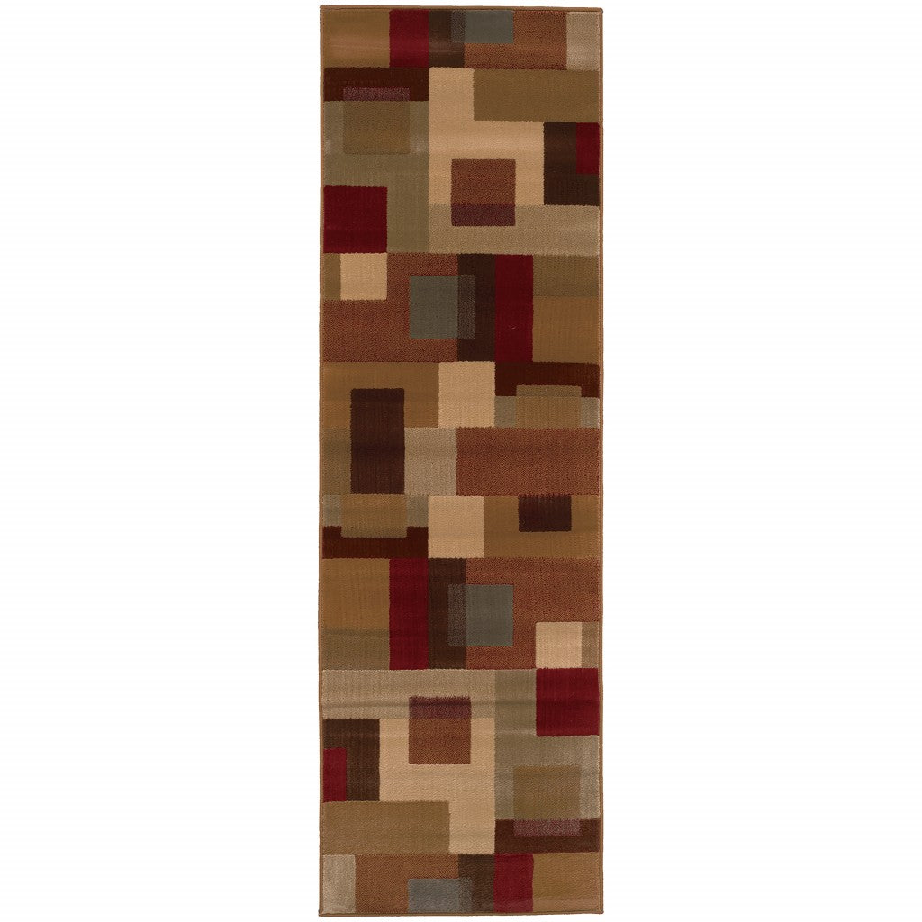 3'X4' Red And Tan Geometric Area Rug