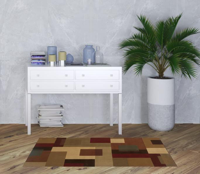 3'X4' Red And Tan Geometric Area Rug