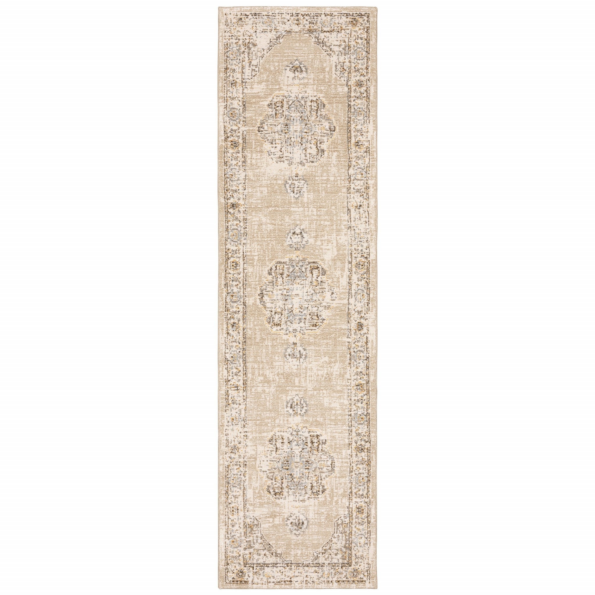 2'X3' Beige And Ivory Center Jewel Area Rug