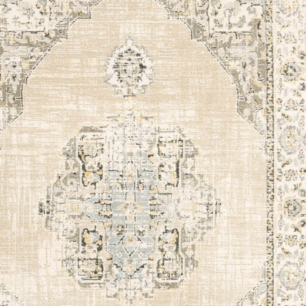 2'X3' Beige And Ivory Center Jewel Area Rug