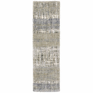 Grey And Ivory Abstract Lines  Runner Rug - 2' x 8'