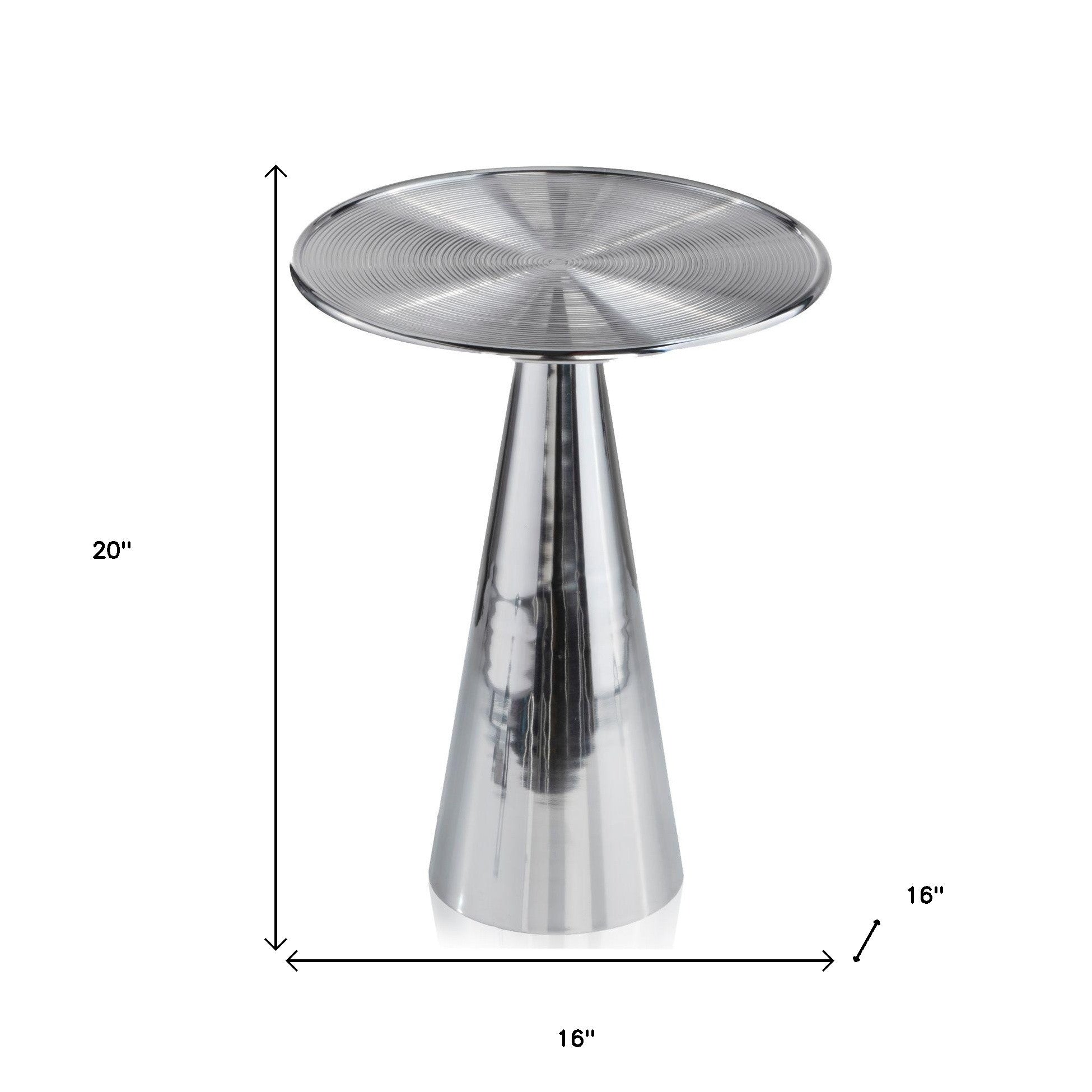 圓形金屬框架銀色飾面和錐形底座茶几