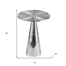 圓形金屬框架銀色飾面和錐形底座茶几