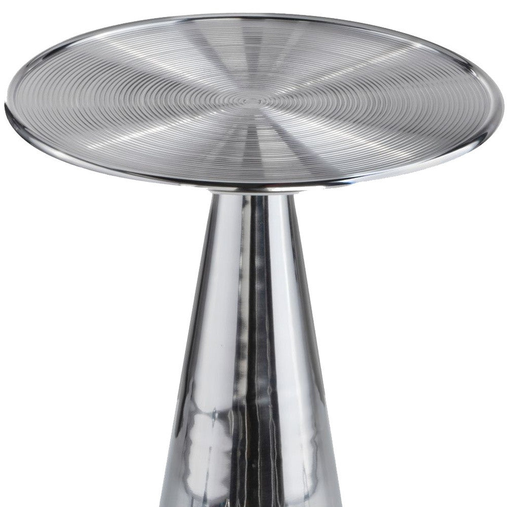 圓形金屬框架銀色飾面和錐形底座茶几