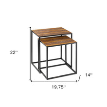 Juego de 2 mesas auxiliares anidadas rectangulares con estructura negra recubierta de polvo y parte superior de piel sintética de serpiente de cascabel