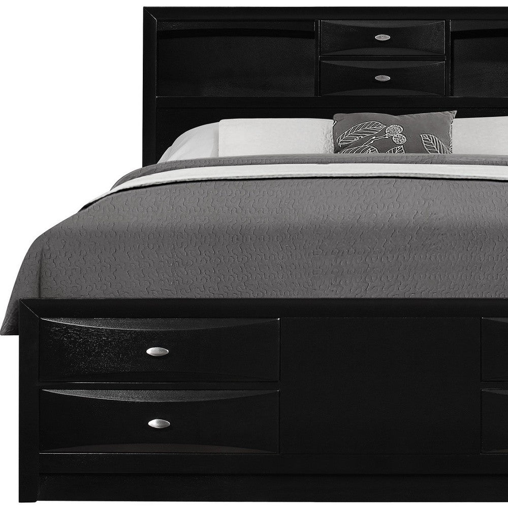 Black Veneer Full Bed With Bookcase Headboard  10 Drawers