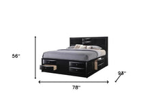 Solid Wood King Black Upholstered Linen 8 Drawer Bed