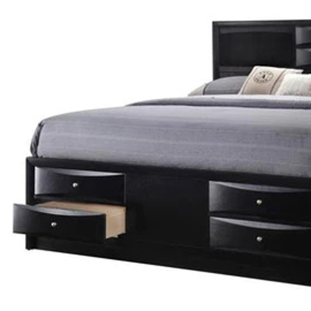 Solid Wood King Black Upholstered Linen 8 Drawer Bed