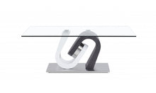 White And Dark Grey Two Tone Ultra Modern Coffee Table With Glass Top