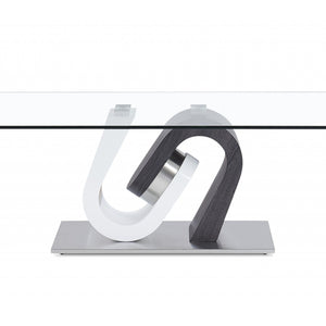 White And Dark Grey Two Tone Ultra Modern Coffee Table With Glass Top