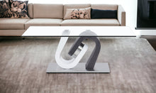 White And Dark Grey Two Tone Ultra Modern Coffee Table With Glass Top