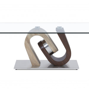 Oak And Walnut Ultra Modern Glass Top Coffee Table