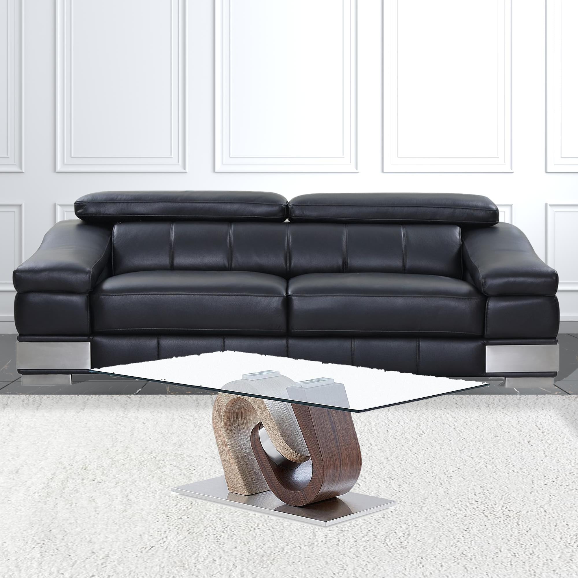 Oak And Walnut Ultra Modern Glass Top Coffee Table