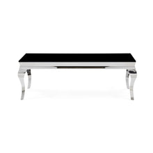 Silver Tone Black Glass Top Cocktail Table