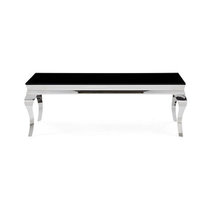 Silver Tone Black Glass Top Cocktail Table
