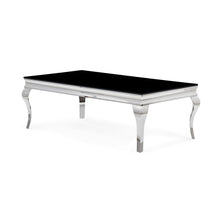 Silver Tone Black Glass Top Cocktail Table