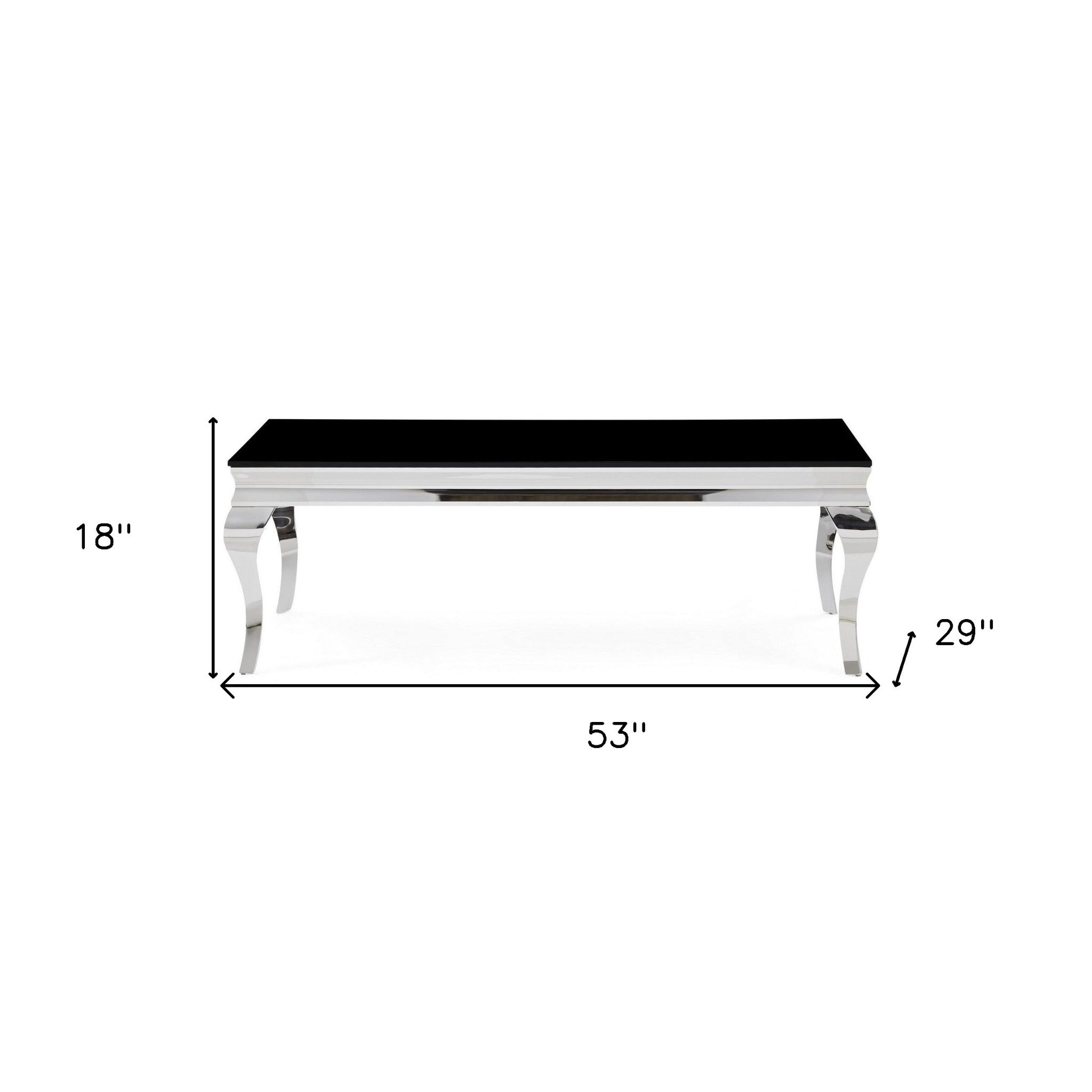 Silver Tone Black Glass Top Cocktail Table