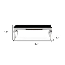 Silver Tone Black Glass Top Cocktail Table