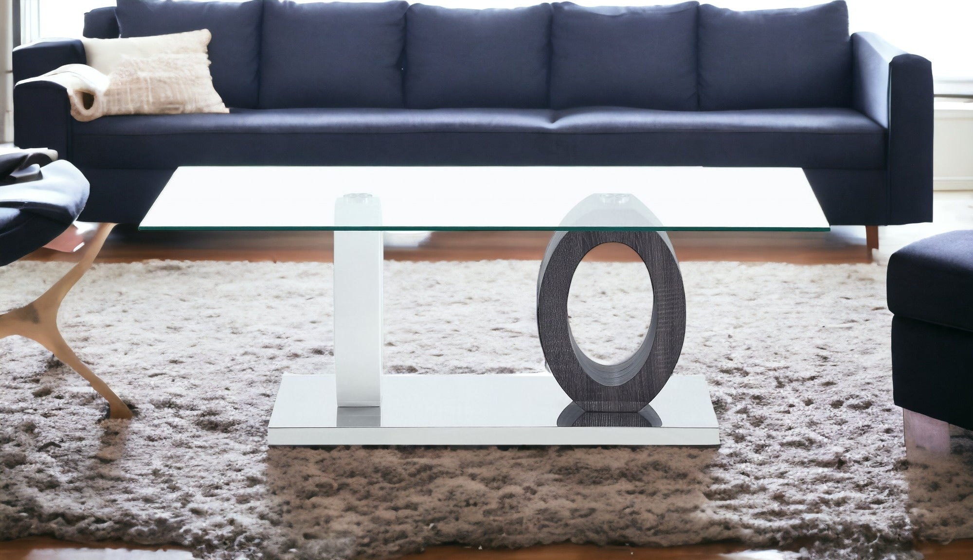 Mesa de cóctel con tapa de cristal blanco y gris