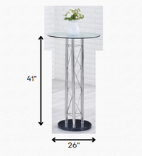 Mesa de bar con tapa de cristal cromado y metal plateado