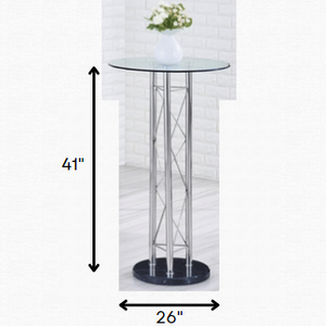 Mesa de bar con tapa de cristal cromado y metal plateado