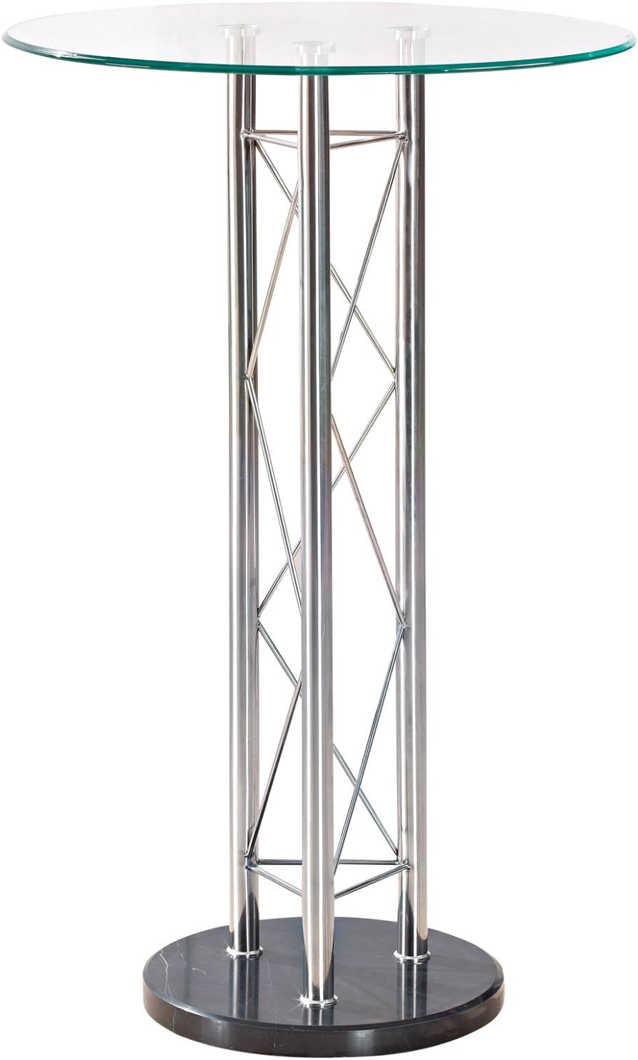 Mesa de bar con tapa de cristal cromado y metal plateado