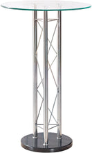 Mesa de bar con tapa de cristal cromado y metal plateado