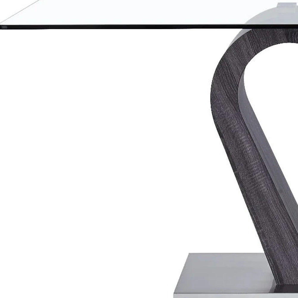 White And Grey Tone Geometrical Base With Rectangular Glass Top Dining Table