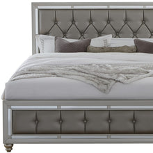 Silver Champagne Tone King Bed  Padded Headboard  Padded Footboard  Mirror Trim Accents