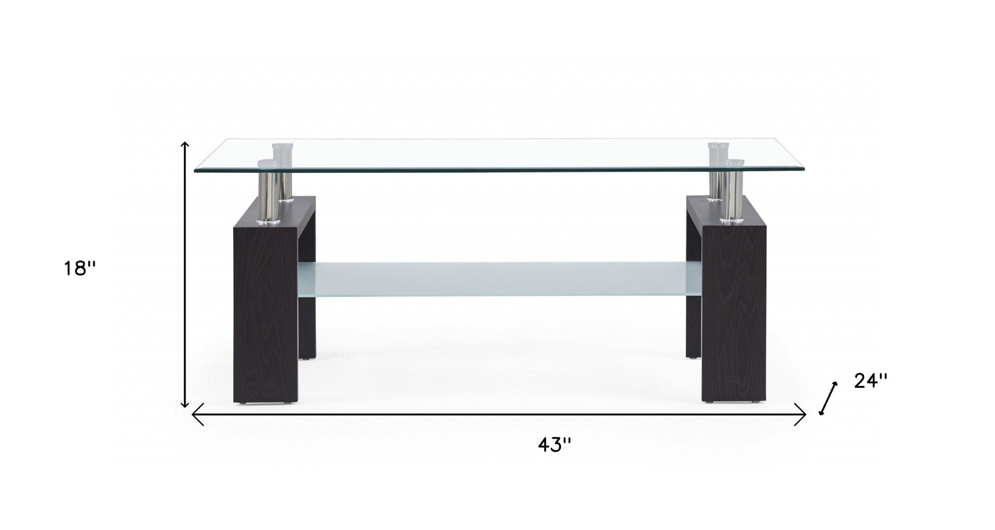 Dark Walnut Legs Coffee Table With Rectangular Clear Glass Top