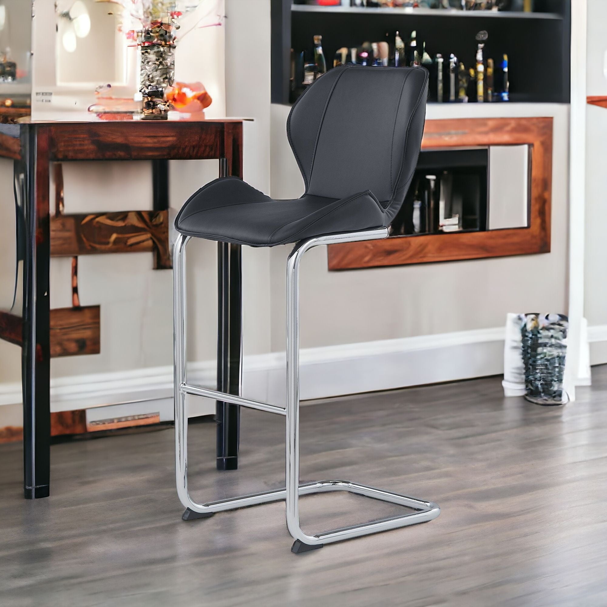 Modern Black Barstools With Chrome Legs Set Of 4