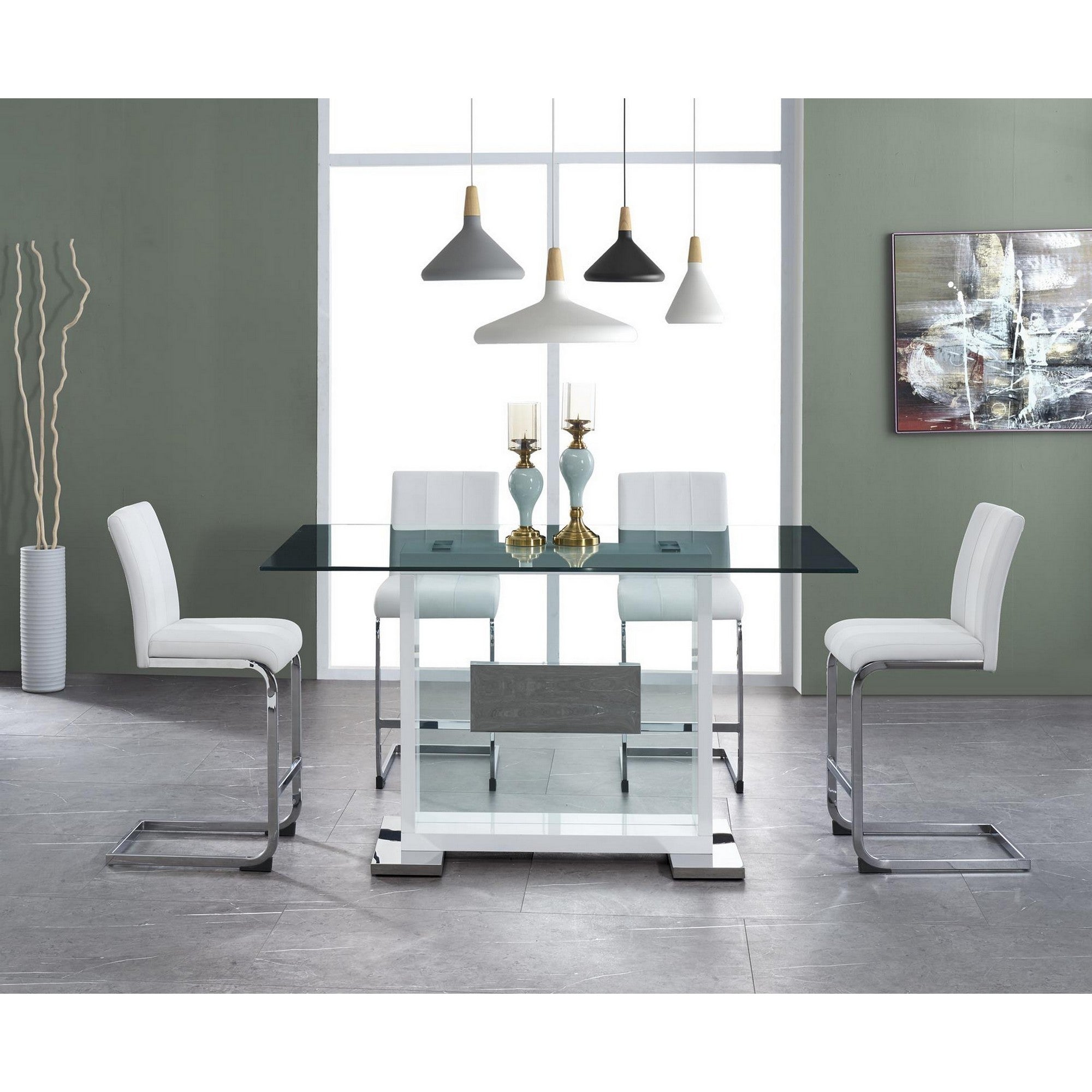 Juego De 4 Taburetes De Bar Bicolores Blancos Con Base De Metal Plateado