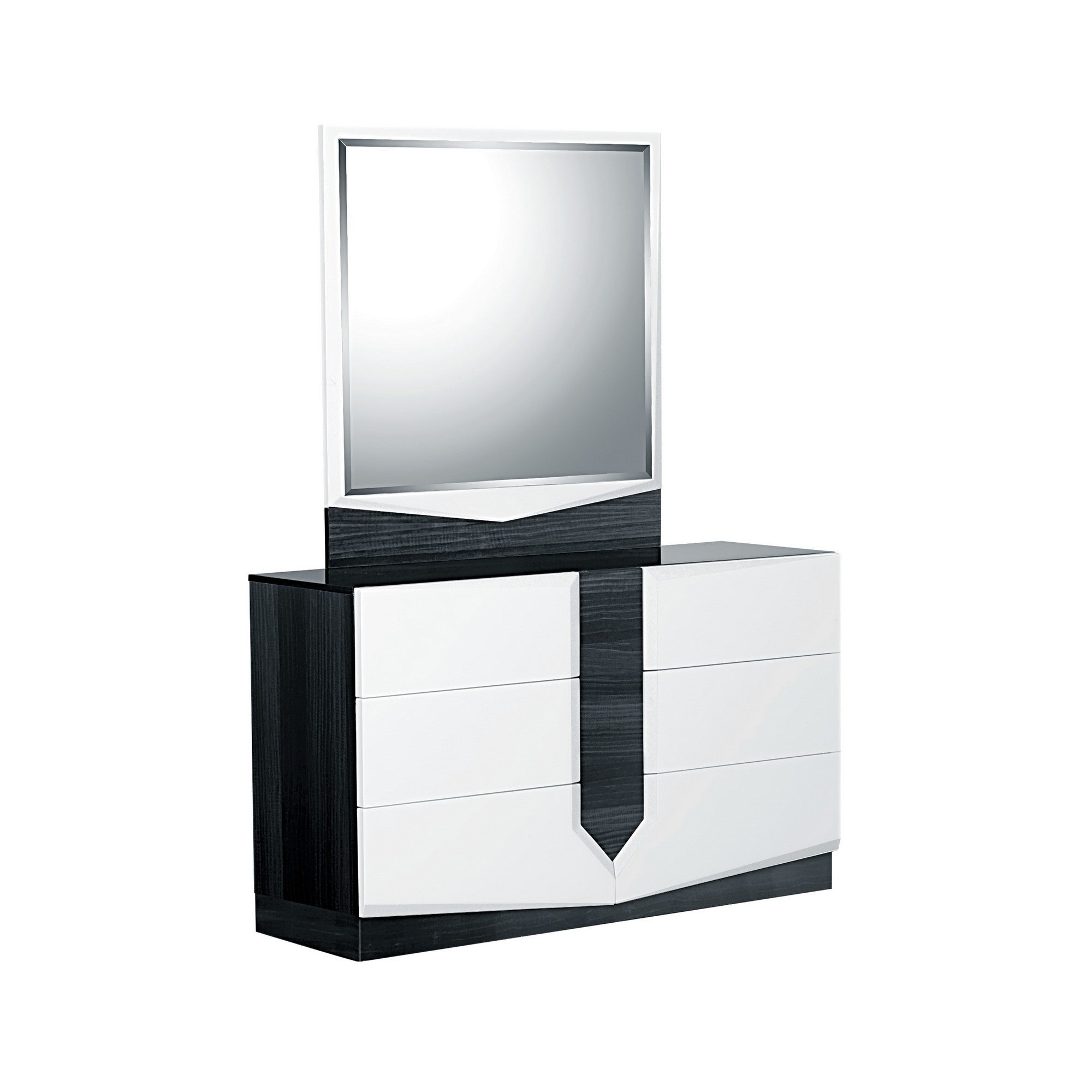 Espejo blanco y gris con moldura de madera rectangular