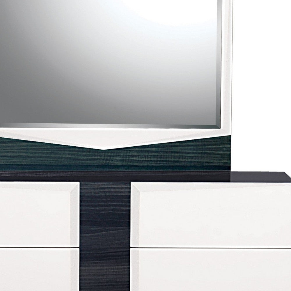 Espejo blanco y gris con moldura de madera rectangular