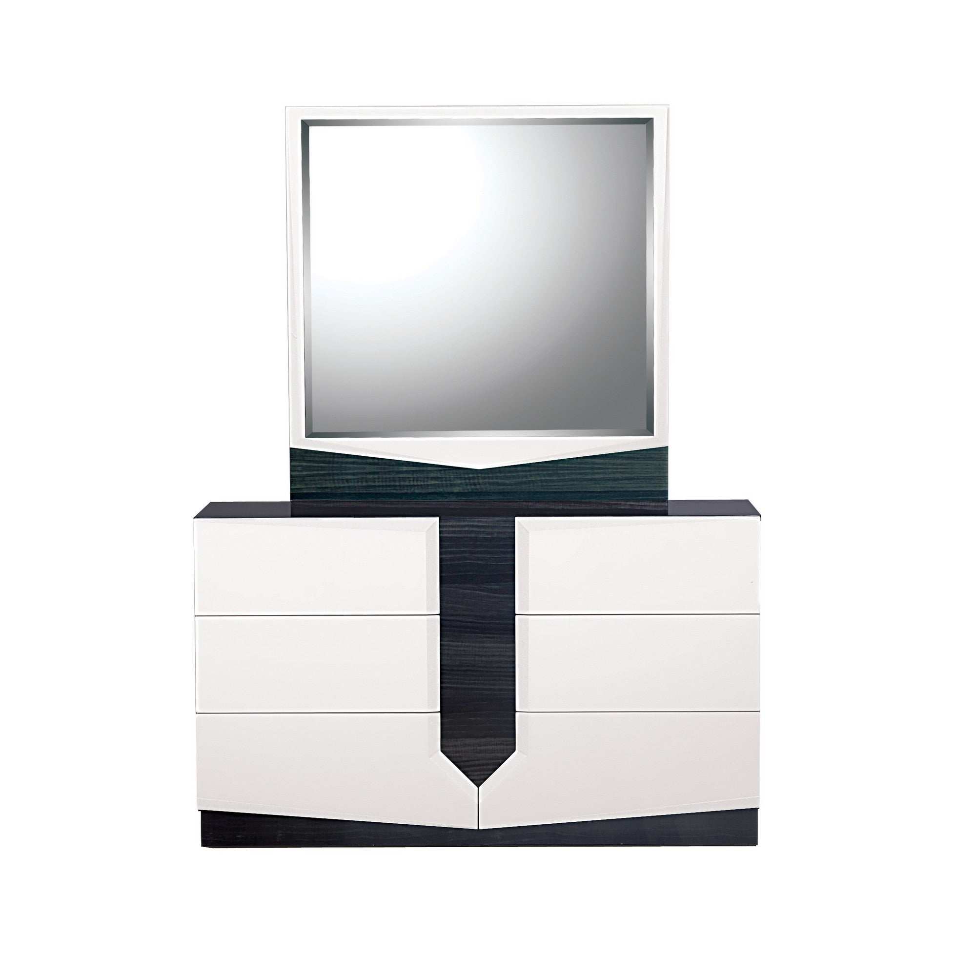 Espejo blanco y gris con moldura de madera rectangular