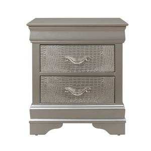24" Silver Two Drawers Solid Wood Nightstand