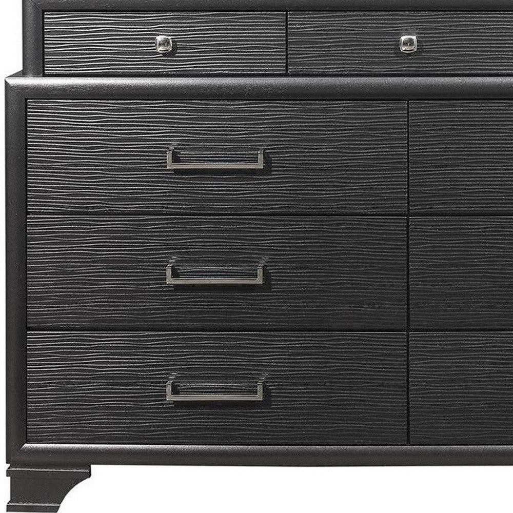57" Gray Solid Wood Mirrored Nine Drawer