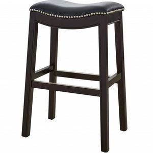30" Espresso And Black Saddle Style Counter Height Bar Stool