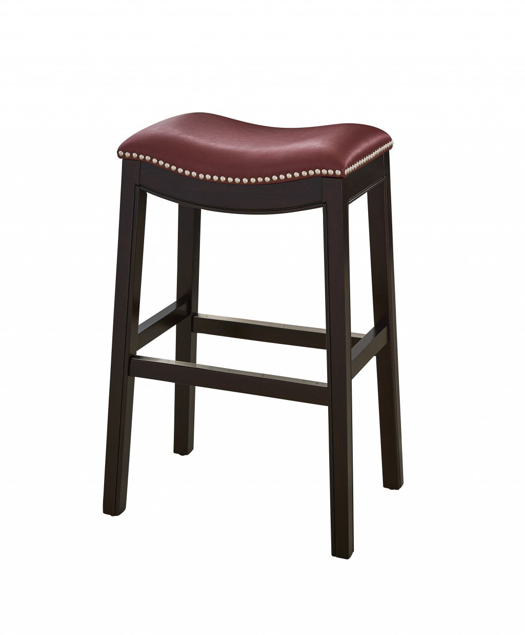 30" Espresso And Red Saddle Style Counter Height Bar Stool