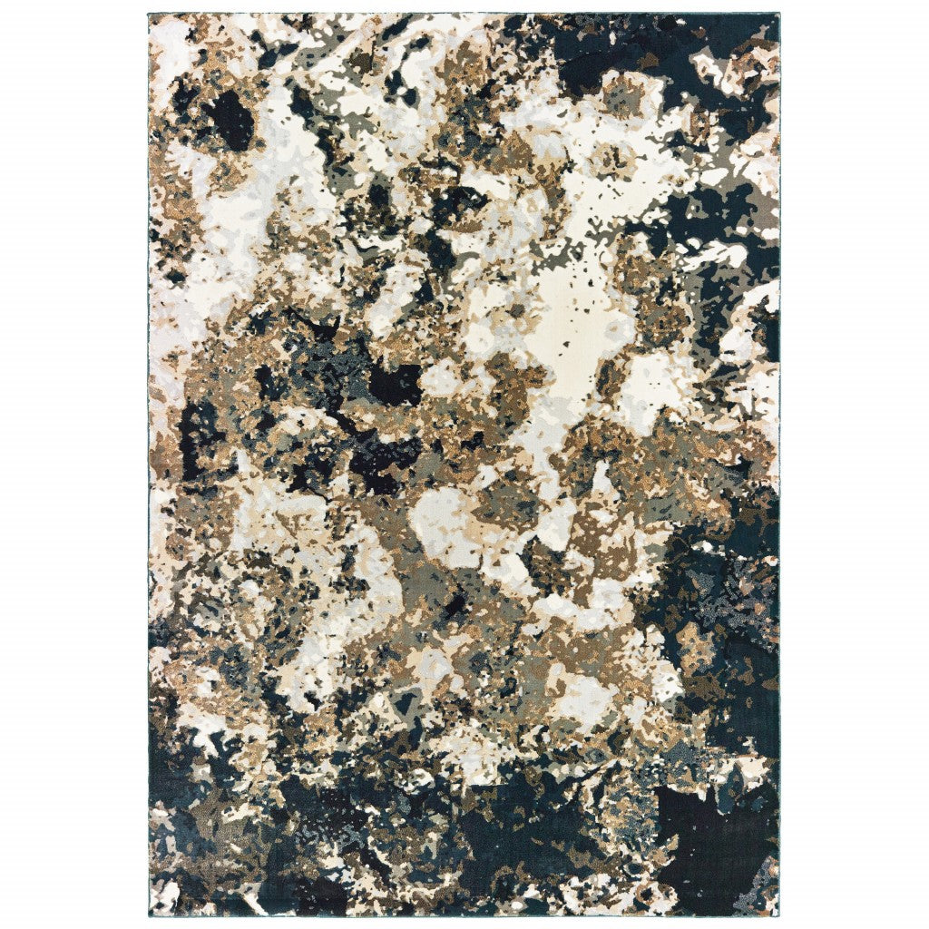 2' X 8' Ivory Navy Abstract Marble Indoor Runner Rug
