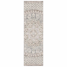 7' Ivory Grey Distressed Oversize Medallion Indoor Runner Rug