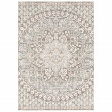 7' Ivory Grey Distressed Oversize Medallion Indoor Runner Rug