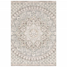 7' Ivory Grey Distressed Oversize Medallion Indoor Runner Rug