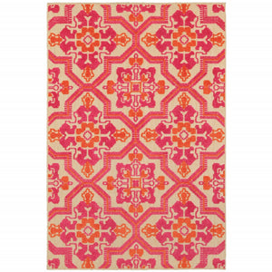 8' Pink And Orange Medallion Indoor Outdoor Runner Rug